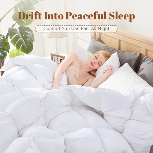Feather and Down Comforter - Luxurious All-Season Queen Duvet Insert | 100% Cotton, Soft White, 90 x 90 Inches