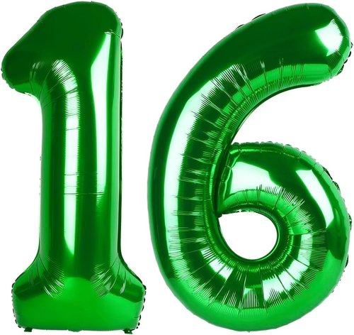 Green Number 16 Balloon - 40 Inch 16th Birthday Decoration for Men & Women | St. Patrick's Day Party Supplies
