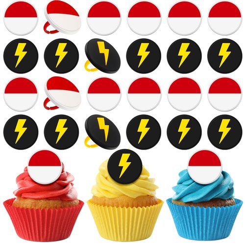 Honeydak 48 Pcs Cartoon Red and White Cupcake Ring Cartoon Birthday Decorations Yellow Cake Topper Ring Red and White Cupcake Topper Birthday Party Decorations for Girls Party