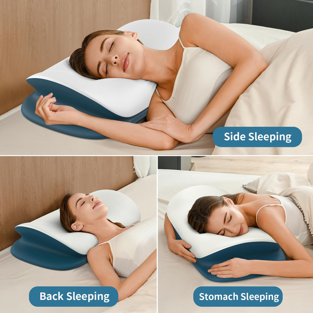 Olumoon Cervical Neck Pillow for Pain Relief - Ergonomic Memory Foam Contour Pillows for Side, Back & Stomach Sleepers, Cervical Pillow for Neck Support Sleeping with Breathable Cover