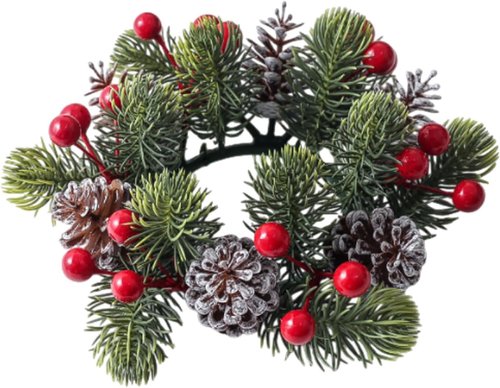 Christmas Candle Rings - Artificial Berries & Pinecones | 3-Inch Wreaths for Festive Table Decor