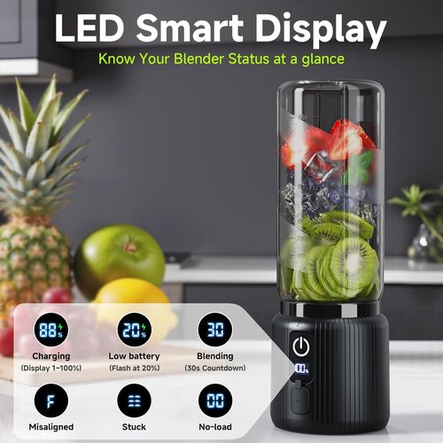 COKUNST Portable Blender - Compact 17oz Smoothie Maker with 8 Blades & LED Display | USB-C Rechargeable for Travel & Gym