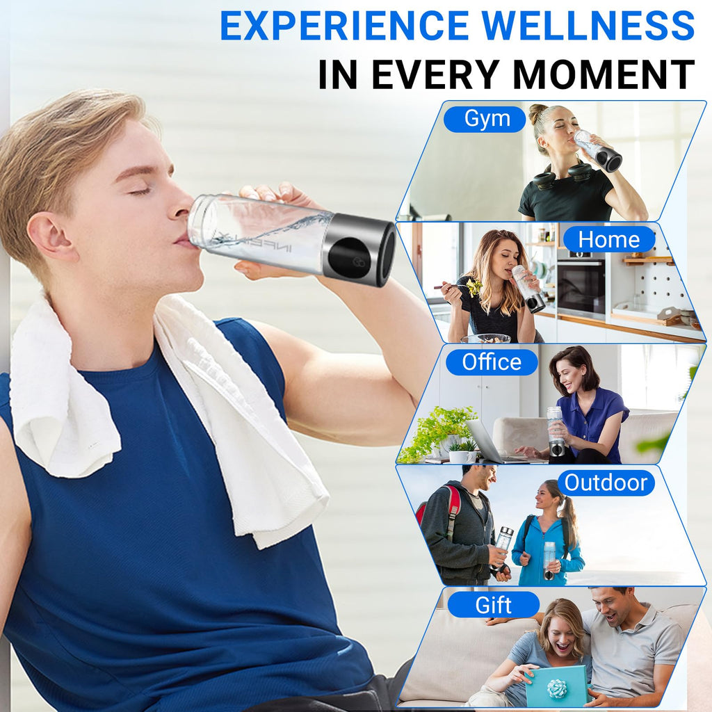 Hydrogen Water Bottle, 3000PPB Portable Hydrogen Water Ionizer Machine, Rechargeable Hydrogen Water Bottle Generator with SPE & PEM Tech, Hydrogen Water Cup for Gym Office Home Travel