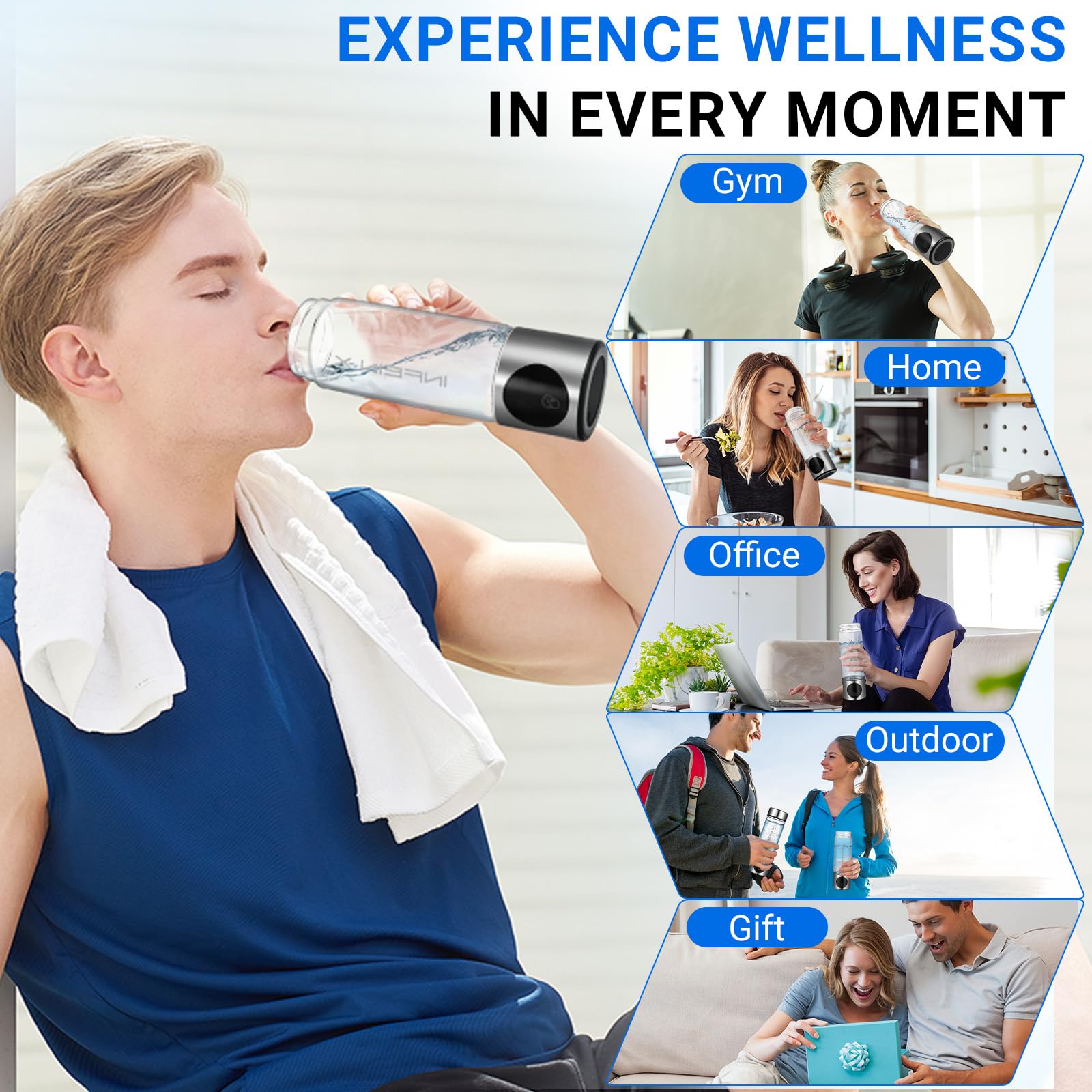 Hydrogen Water Bottle, 3000PPB Portable Hydrogen Water Ionizer Machine, Rechargeable Hydrogen Water Bottle Generator with SPE & PEM Tech, Hydrogen Water Cup for Gym Office Home Travel