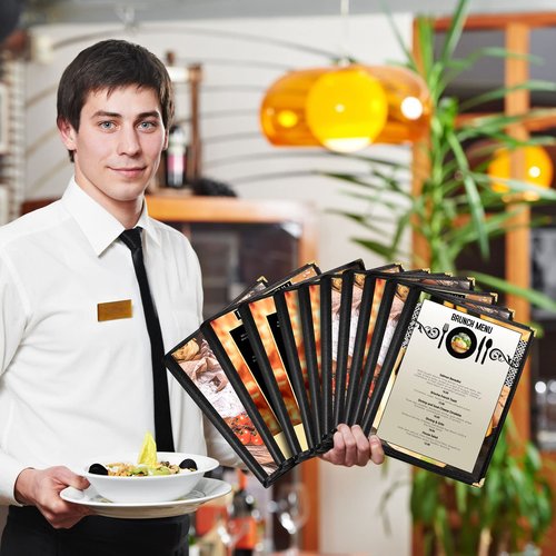TaoBary 20 Pcs 8.5 x 11 Inch Menu Covers Fits A4 Size Paper Transparent Restaurant Menu Covers with Leatherette Trim and Decorative Metal Corner Bar Cafe Restaurant, Black