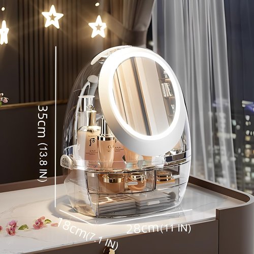 Sooyee Clear Makeup Organizer,Bathroom Counter Organizer, Modern Jewelry and Cosmetic Display Cases with Led Lighted Mirror,Make Up Organizer Stands for Bathroom, Dresser, Vanity Countertop