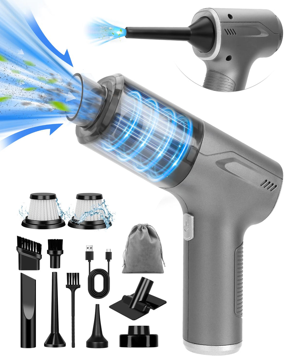 4 in 1 Handheld Vacuum Cordless, 20000PA High Power Car Hand Vacuum Cleaner, Mini Portable Brushless Motor Dust Busters Cordless Rechargeable with Multi Accessories for Home, Office, Pet (Black)