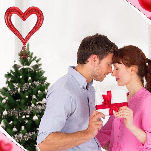 Relaxgiant 11.8 Inch Valentine Glitter Heart Tree Topper Valentines Red Foam Heart Tree Topper for Treetop Large Red Romantic Decorations for Home Wedding Holiday Party Supplies Gift