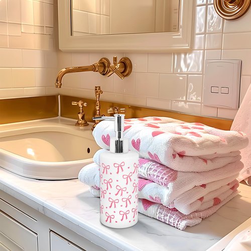 FYSUIMU Pink Bow Soap Dispenser Coquette Bow Knot Mini Heart Glass Soap Dispenser with Pump Refillable Liquid Soap Container for Bathroom Kitchen Countertop Decor