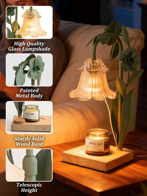 Flower Candle Warmer Lamp with Timer, Dimmable Candle Lamp Warmer, AdjustableHeight Candle Warmer for All Jar Candles, Bedroom Living Room Home DecorValentines Day Birthday Gifts for Women Mom Sister