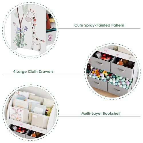 BOTLOG Toy Storage Organizer, Kids Bookshelf with 4 Fabric Bins, Toy Box Storage for Organizer with 3 Tier Book Rack and 3 Open Cubbies for Kids Room, Playroom, Nursery, School
