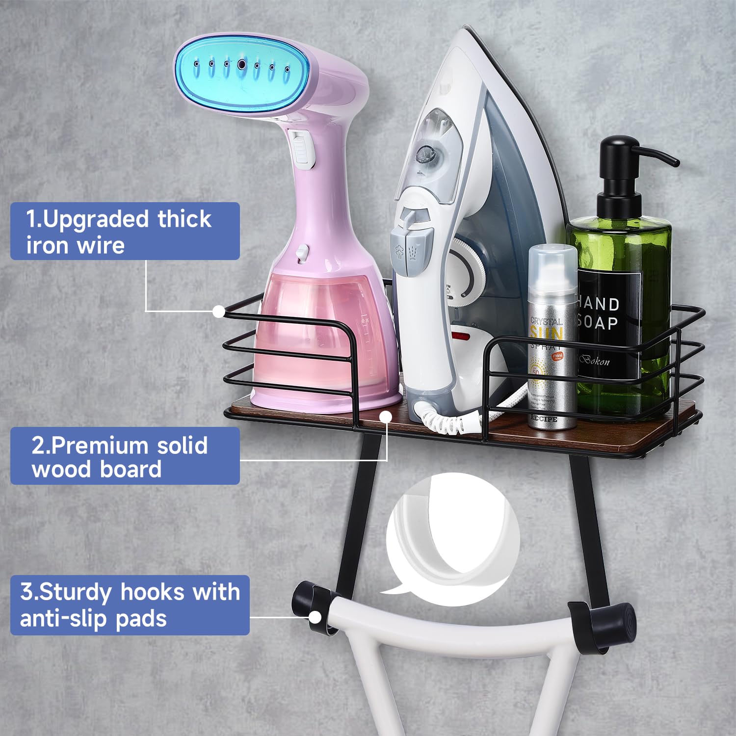 TORZCT Ironing Board Holder Wall Mount Laundry Room Hanging Iron and Ironing Board Hanger Storage Laundry Room Decor and Organization Fit Most Ironing Boards leg's(Included T&V Shaped)-Black