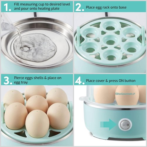 Elite Gourmet Easy Egg Cooker - Electric 7-Egg Capacity with Auto Shut-Off | Retro Mint Color