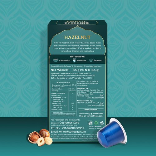 Coffeeza Espresso Coffee Pods - Hazelnut Flavor, Medium Roast, Compatible with Nespresso Machines | 30 Single Serve Pods