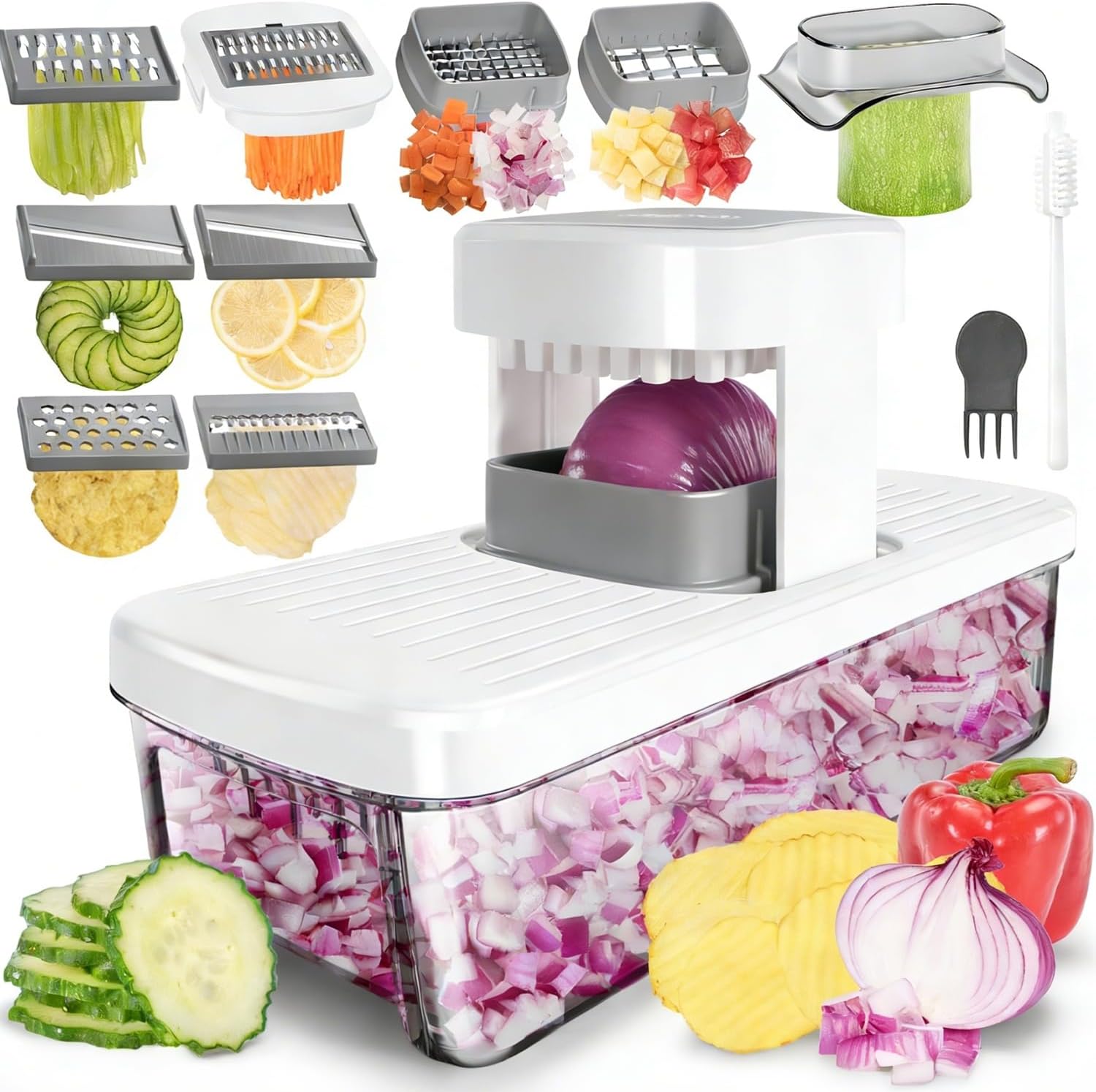 Skiennix 8-in-1 Vegetable Chopper Mandoline Slicer - 8 Blades for Easy Onion, Veggie & Fruit Cutting
