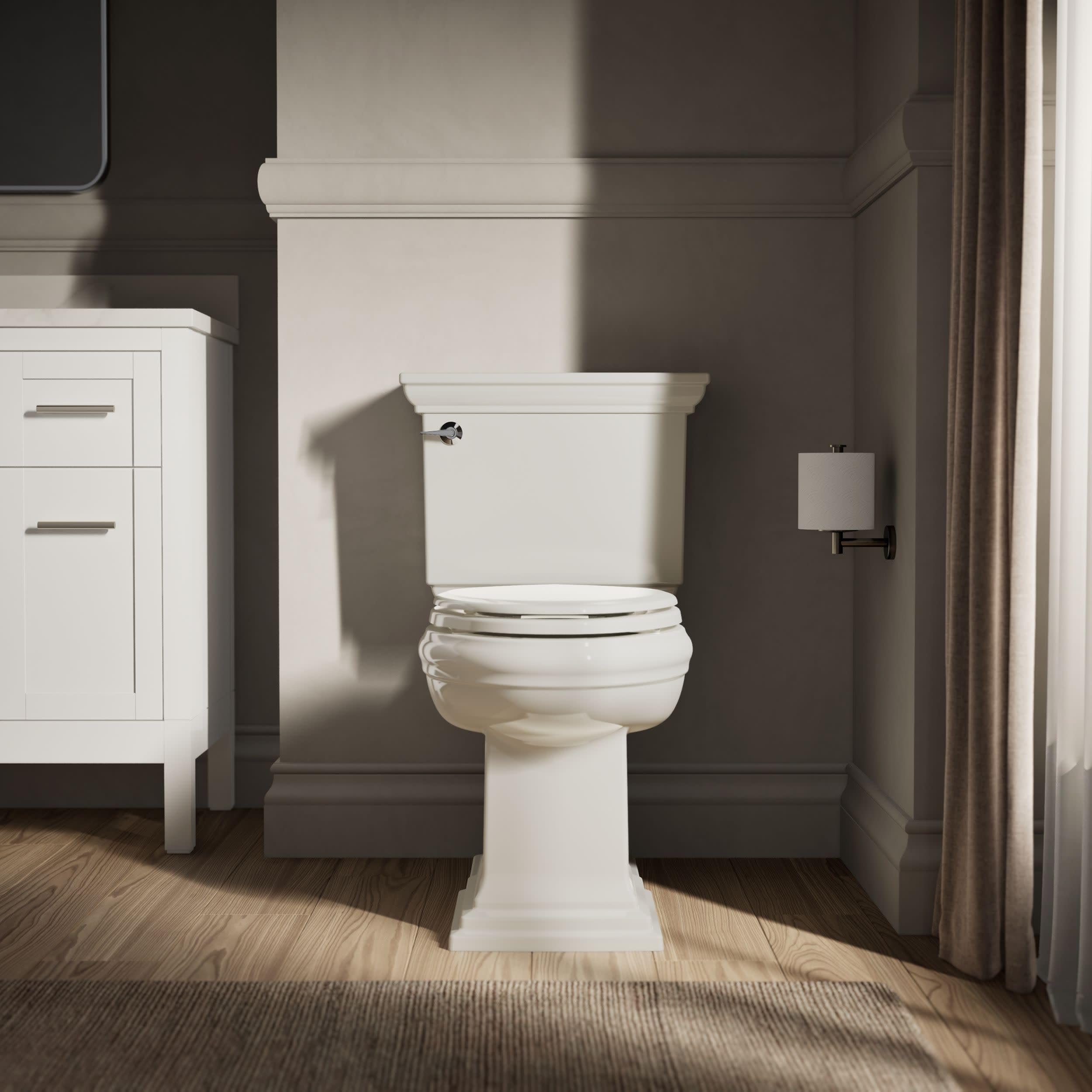 KOHLER 4694-96 Ridgewood Elongated Toilet Seat, Compression-Molded Wood, Color-Matched Plastic Hinges, Biscuit