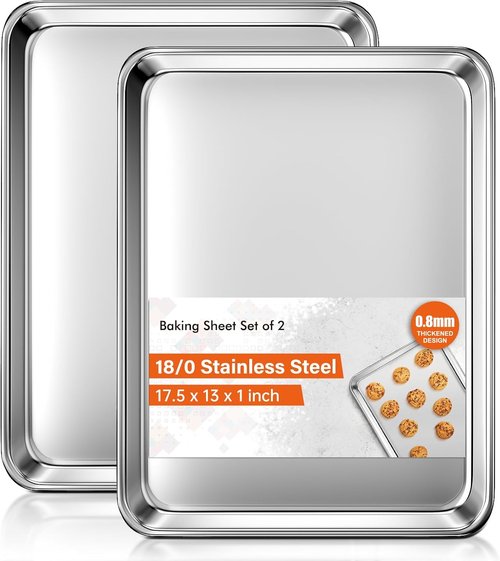 Commercial Grade Baking Sheet Set by [Brand Name] - Stainless Steel Nonstick Cookie Sheets | 18 x 13 Inch Heavy Duty & Warp Resistant