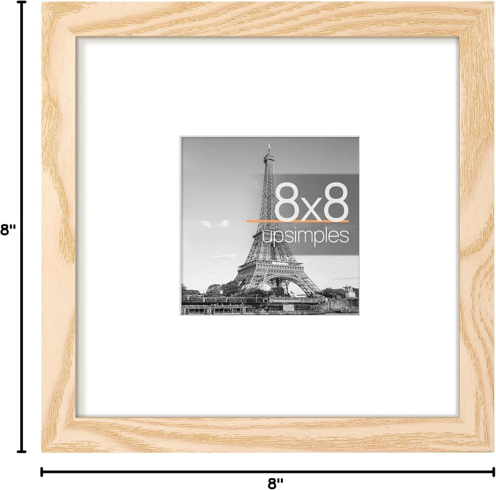 Upsimples 8x8 Picture Frame - Versatile Display for 4x4 or 8x8 Photos | Natural Wood Finish, 1 Pack