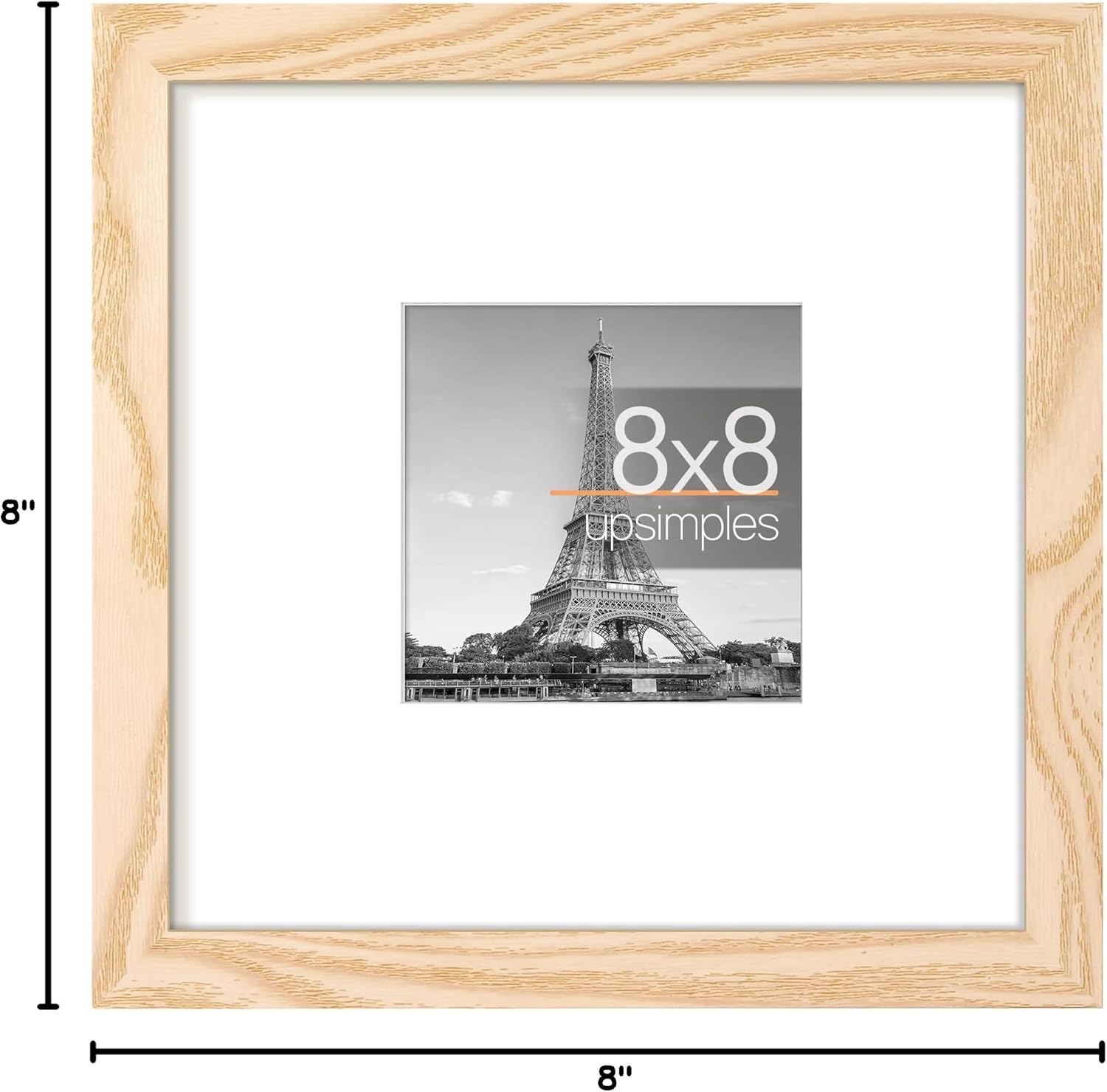 Upsimples 8x8 Picture Frame - Versatile Display for 4x4 or 8x8 Photos | Natural Wood Finish, 1 Pack