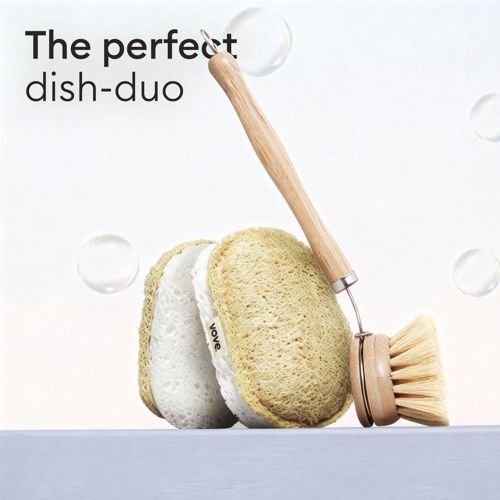 Vove Scrub Sponges 4 Pack, Cellulose & Cotton with Natural Loofah, Eco-Friendly Loofah Dish & Kitchen Sponges, Bathroom Scrubbing Pads, FSC-Certified Packaging