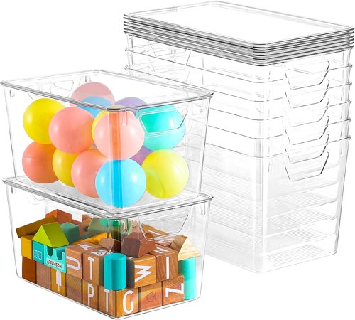 Clear Storage Bins by [Brand Name] - 6 Pack 7 Quart Stackable Containers with Lids & Handles for Home Organization