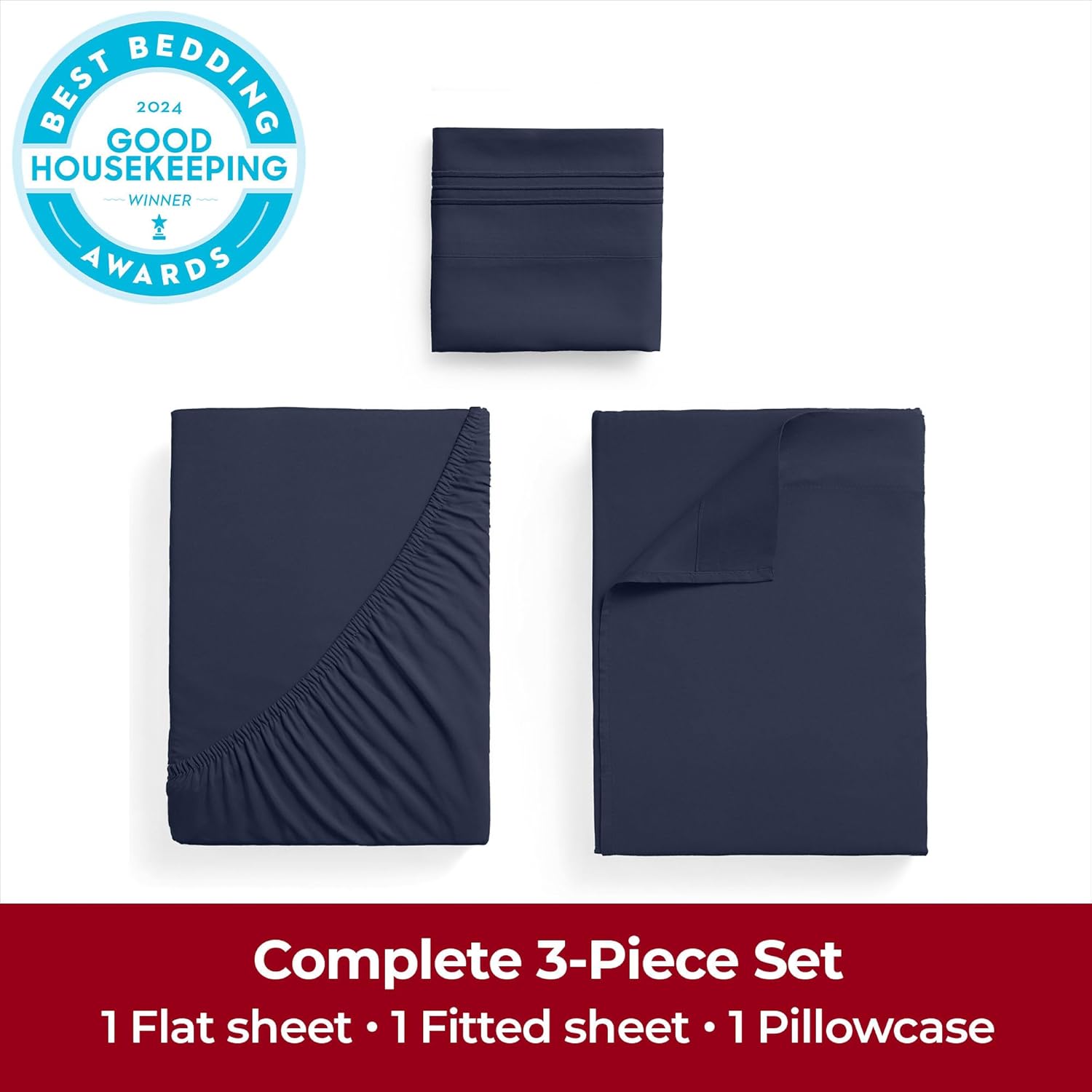 Mellanni Twin Sheets Set - 3 PC Hotel Luxury Bedding | Extra Soft, Cooling, Wrinkle-Resistant (Navy Blue)