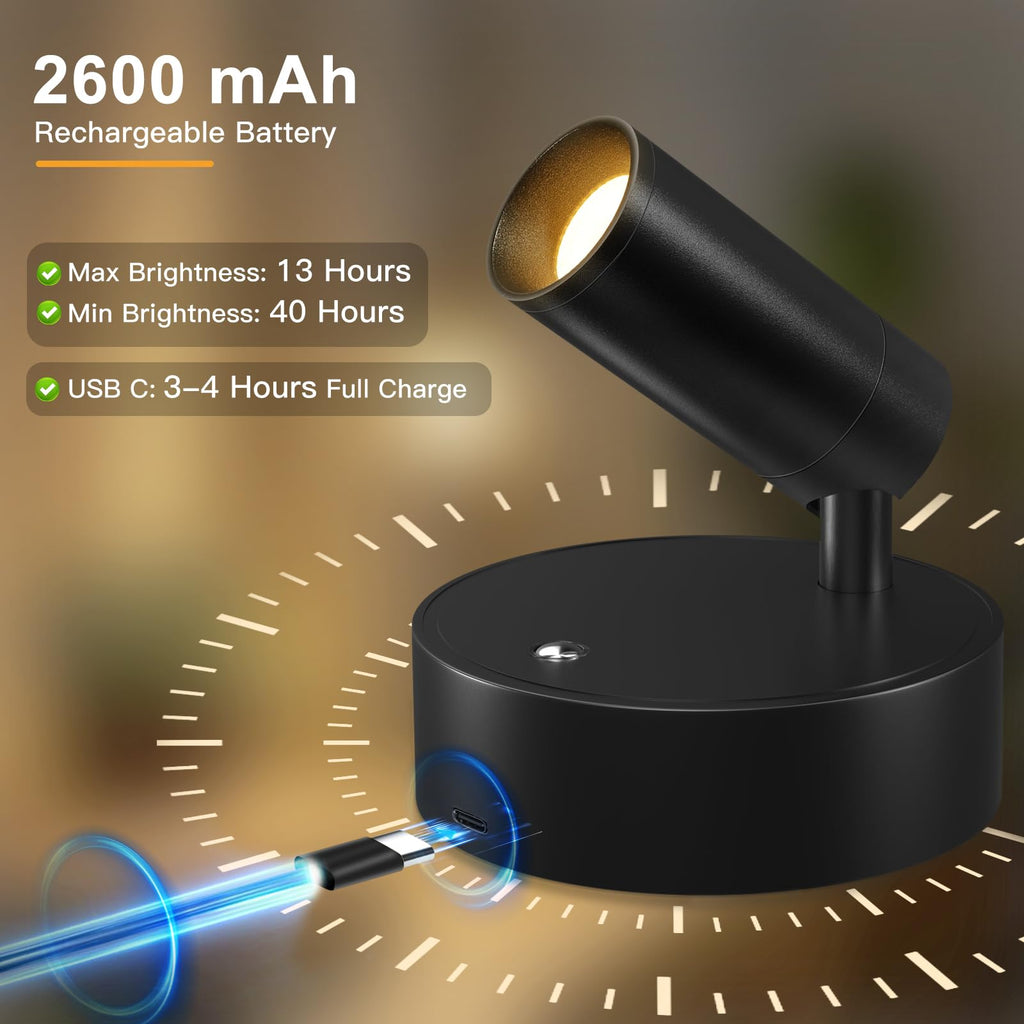 Kimjo Spot Lights Indoor, Wireless LED Spotlight, Uplighting Indoor with Remote and Dimmable, Accent Lighting for Plants, Picture, Battery Operated Wall Light