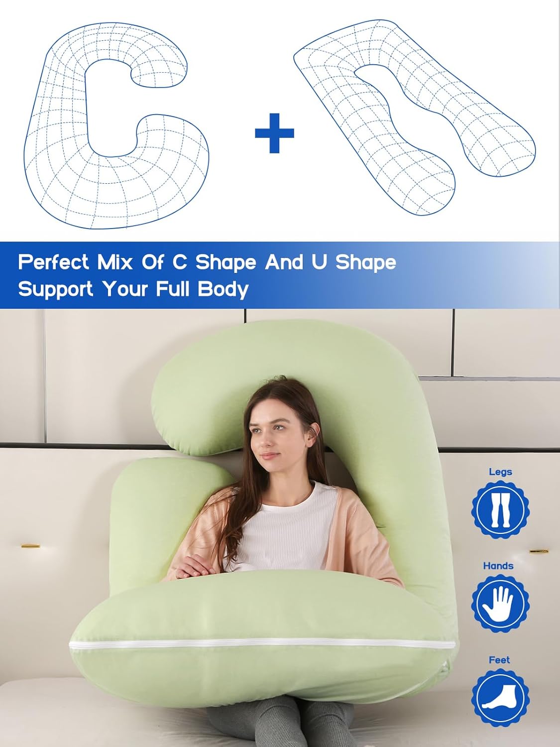 Wndy's Dream Pregnancy Pillow - 60 Inch Full-Body Support with Removable Velvet Cover for Comfort