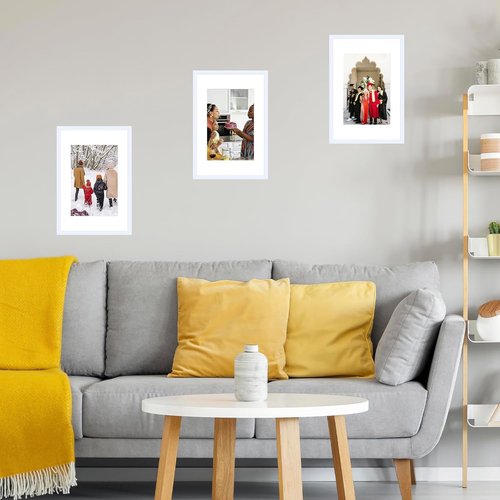 JCJMY 11x17 Picture Frame - White Wall Hanging Frame with Shatter-Resistant Plexiglass | Includes 8x10 Mat