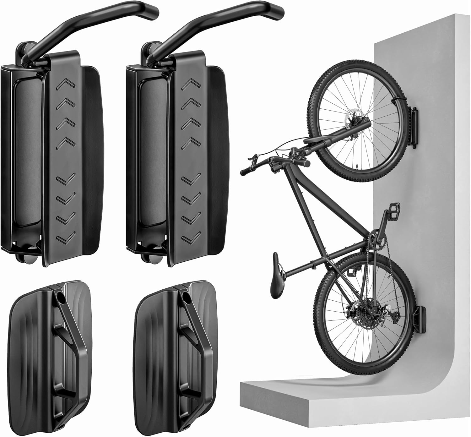 PEGZONE Heavy Duty Bike Hooks - Adjustable Wall Mount for Garage | Holds 77 Lbs - 2 Pack