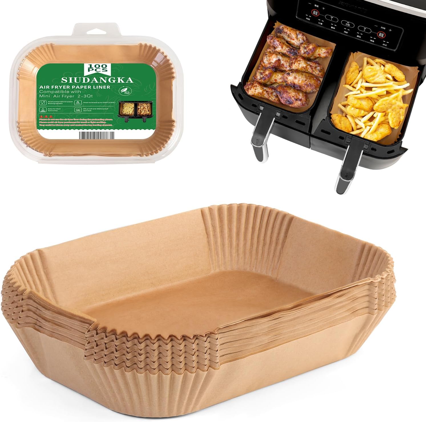 SIUDANGKA Air Fryer Liners - 200 Disposable Parchment Paper Sheets for Ninja SL401 XL 2-Basket Fryer