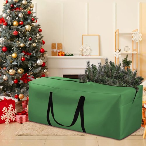 12ft Christmas Tree Storage Bag Extra Large 420D Tree Storage Bag for Disassembled Artificial Trees (Fits 7ft-12ft), Waterproof Double Zippers and Durable Handle, 68"L x 30"W x 20"H, Green,1 Pack