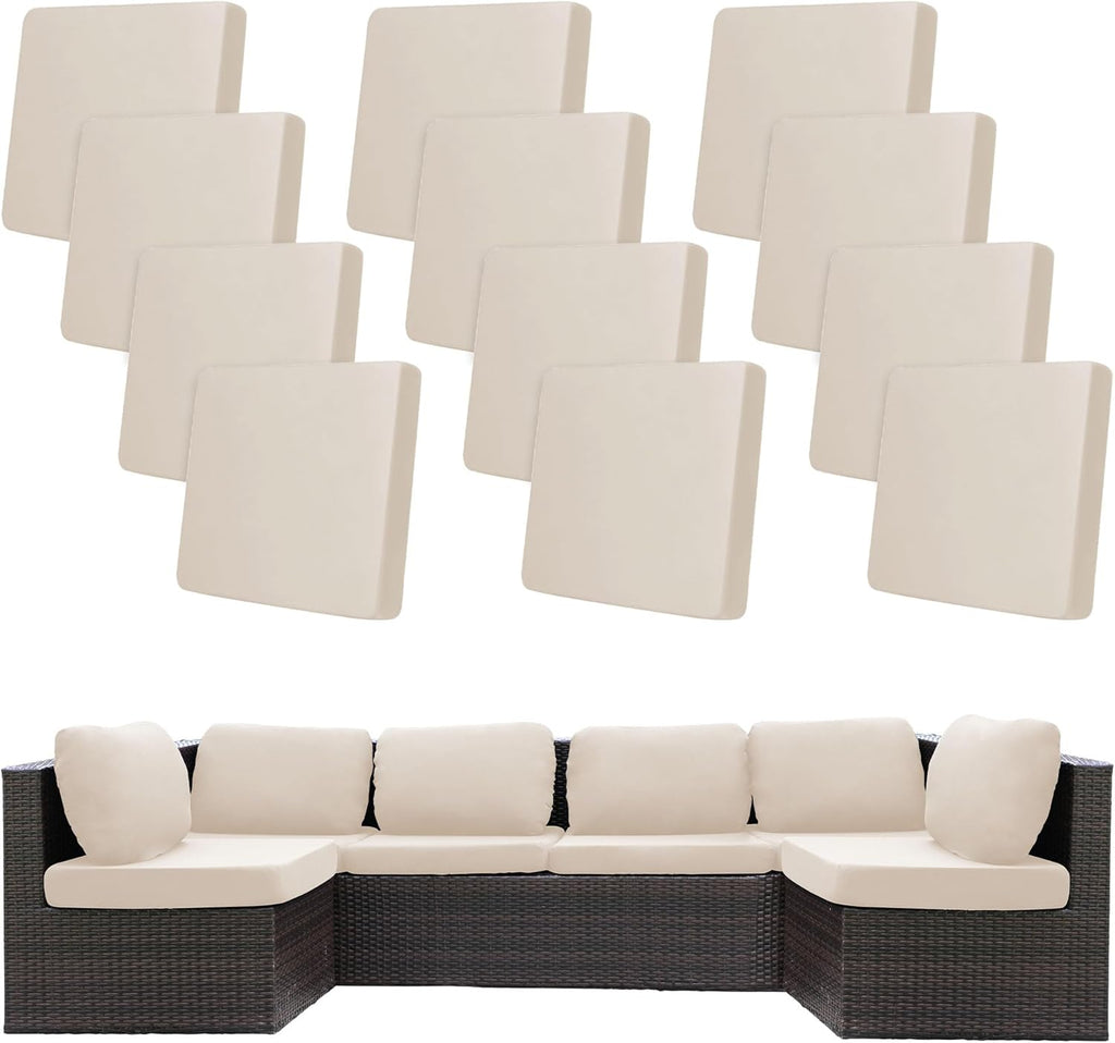 BIETYONE 12Pcs Stretch Patio Cushion Covers - Washable Outdoor Sofa Slipcovers in Beige
