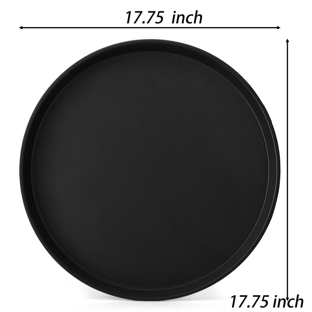 TOPZEA 3 Pack Large Restaurant Serving Tray, 18 Inch Plastic Black Round Server Tray, Non-Slip Rubber Lined Bar Drink Trays Cafeteria Buffet Food Service Trays for Coffee Table, Kitchen, Party