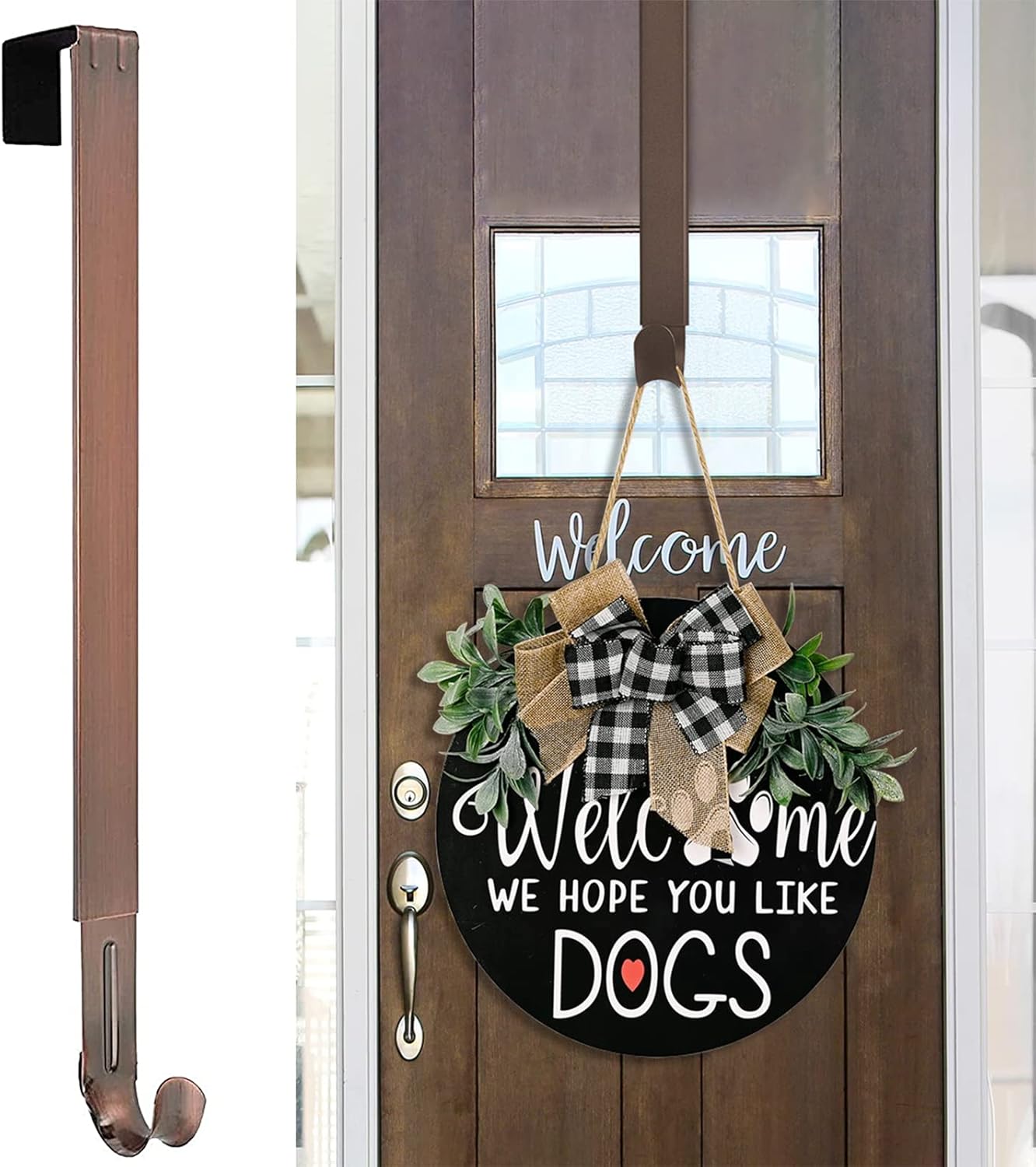 Myfolrena Wreath Hanger - Adjustable Stainless Steel Door Hanger for 15-24 Inch Wreaths, 20lb Capacity