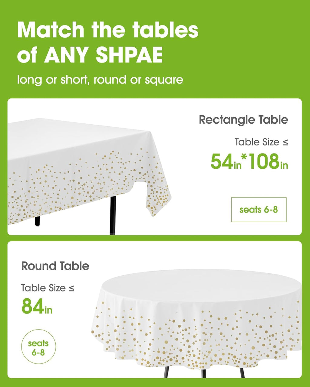Pureegg Disposable Plastic Tablecloths - 10 Pack, 54 x 108 Inch, Leakproof & Sturdy for Graduation | White & Gold