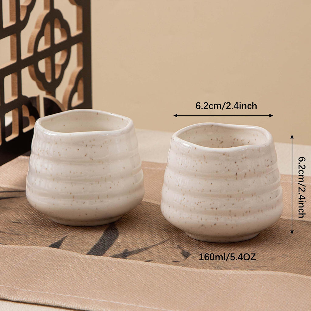 YumiPLUS 4pcs Japanese Tea Cup Set – 160ml 5.4OZ Ceramic Matcha Cup, Handless Espresso Cups, Small Porcelain Mugs for Coffee Tea Lovers (Speckle)