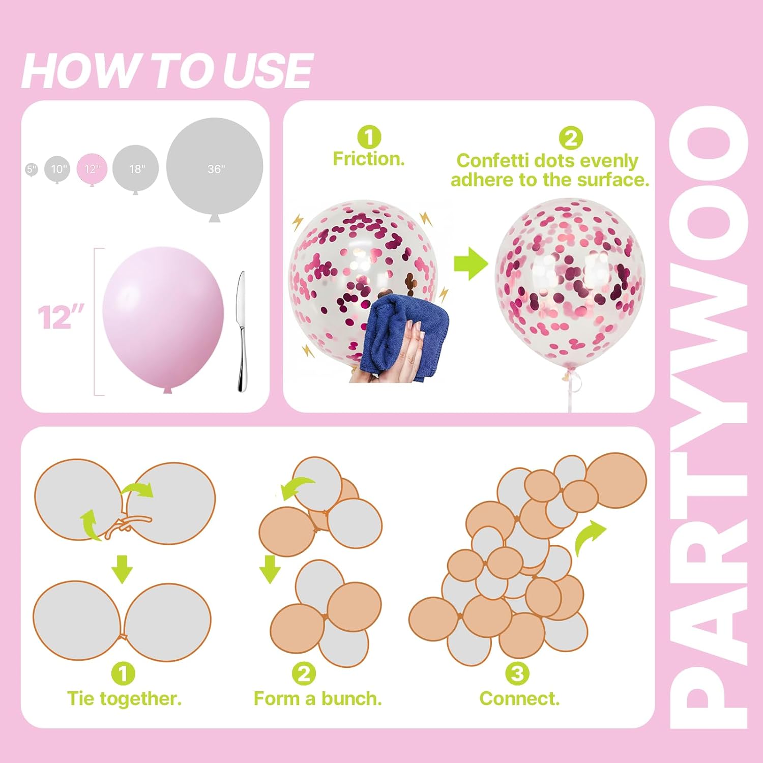 PartyWoo Baby Pink Balloon Arch Kit - 152pcs Assorted Sizes for Baby Shower & Birthday Decor