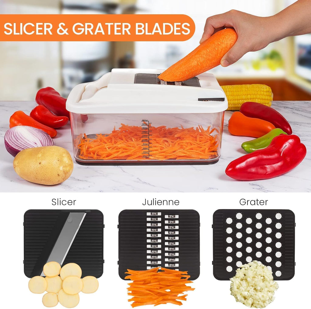 RüK Vegetable Chopper - Extra Large 10-in-1 Multifunctional Food Cutter with 6 Blades & 4 Spiralizers