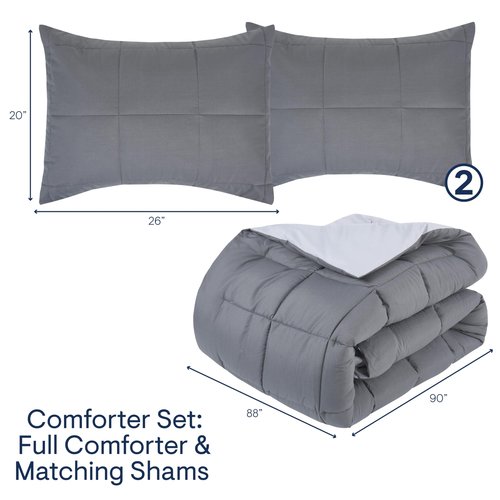 Aeropostale 3 Piece Quilted Box Stitch Bedroom Comforter and Matching Sham Set,Full/Queen,Gray