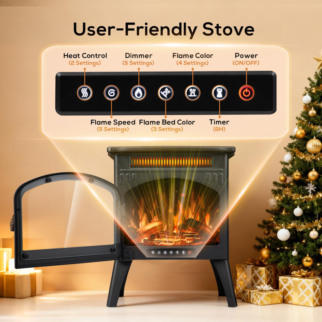 ZAFRO 21" Freestanding Electric Fireplace with Remote, Fireplace Space Heater with Adjustable Flame Color and Brightness, Thermostat/Sleep Mode/Overheat Protection for Bedroom, Living Room(Black)
