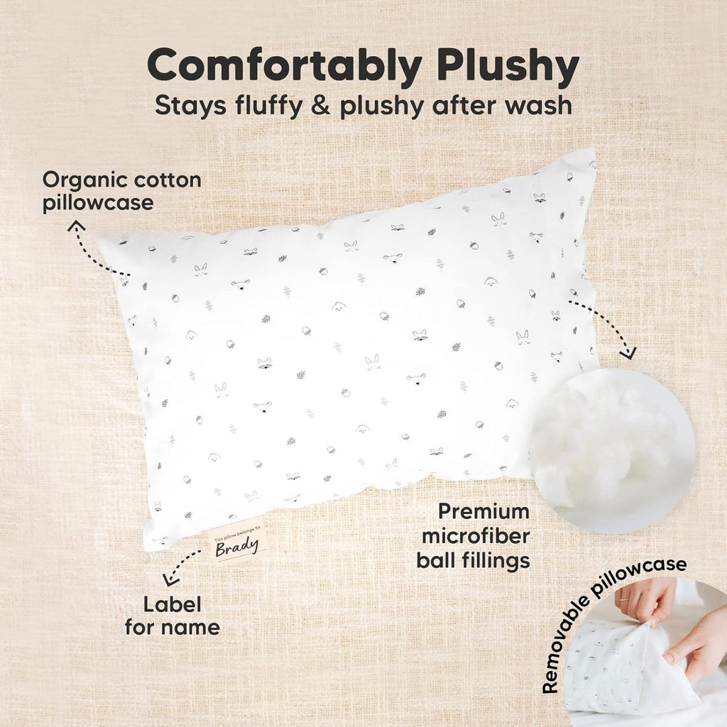 My Little Dreamy Mini Toddler Pillow - Soft Organic Cotton Travel Pillow with Pillowcase, 9x13 (Acorn)