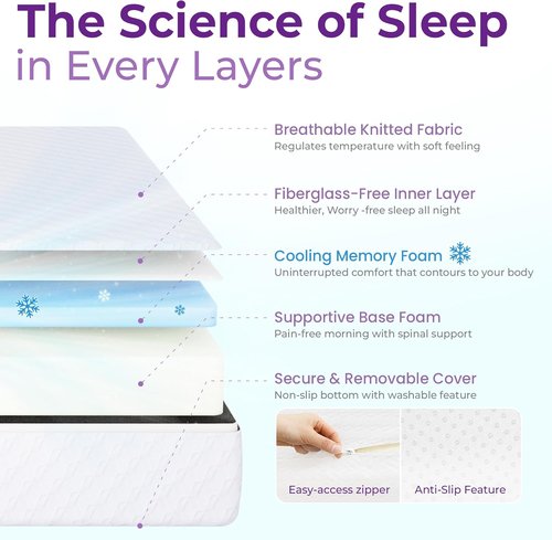 GAESTE 6-Inch Twin Cooling Memory Foam Mattress - Medium Firm, CertiPUR-US Certified for Pressure Relief & Cool Sleep