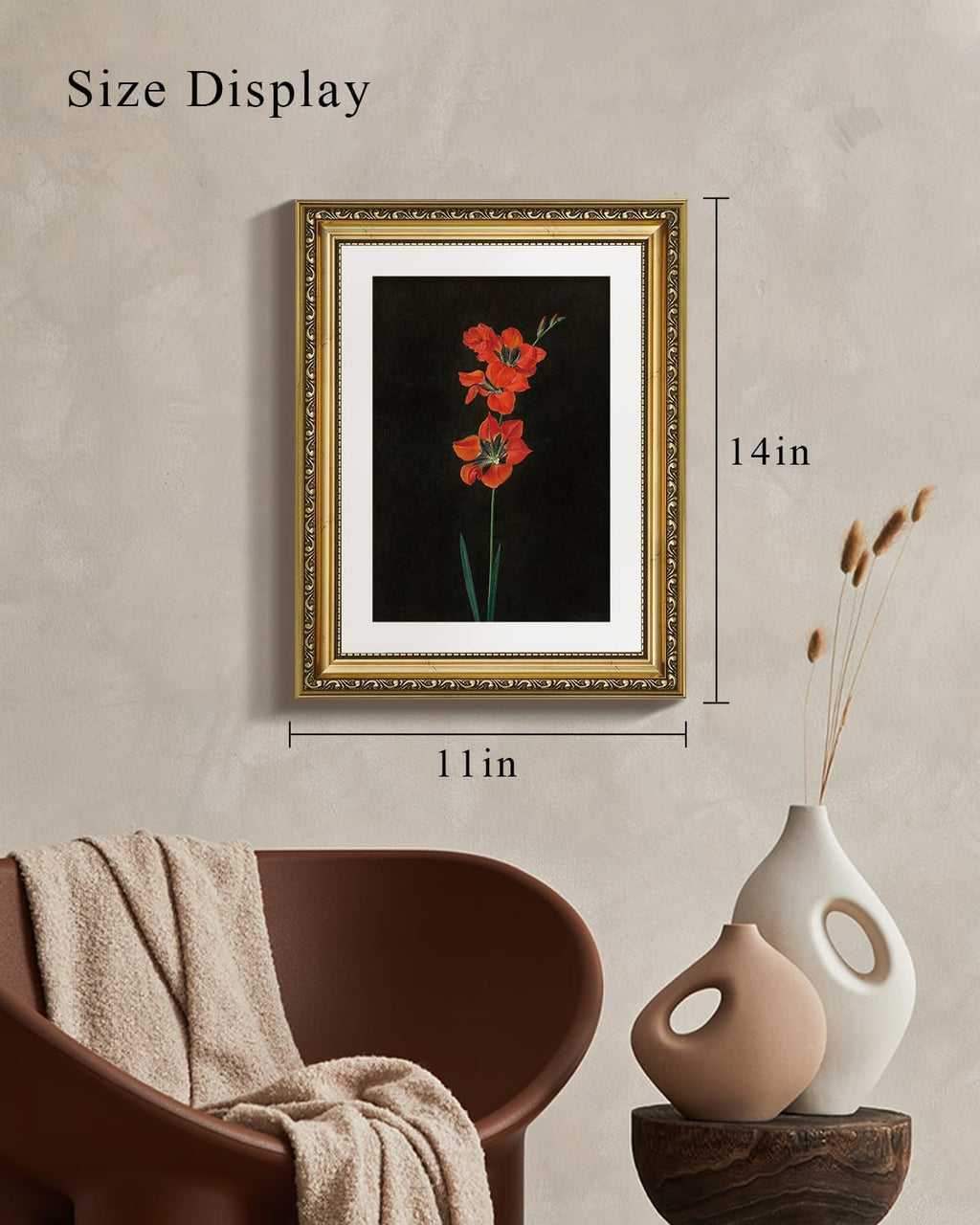 VIYYIEA Gold Framed Canvas Print - Red Flower Wall Art on Black Background | Aesthetic Home Decor 11x14in