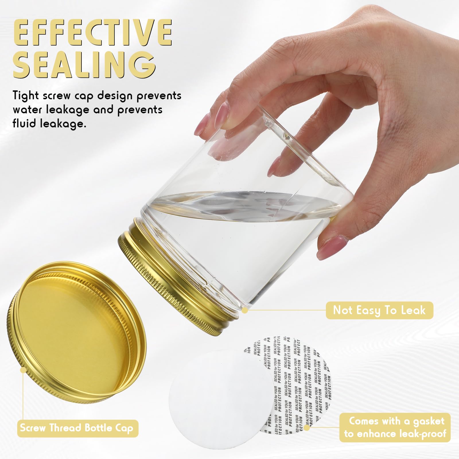 Wesiti 100 Pcs 8 oz Clear Plastic Mason Jars Containers With Screw on Gold Lids Refillable Round Empty Plastic Jars Storage Containers Reusable for Kitchen Household Dry Food Storage Honey Herb Nuts