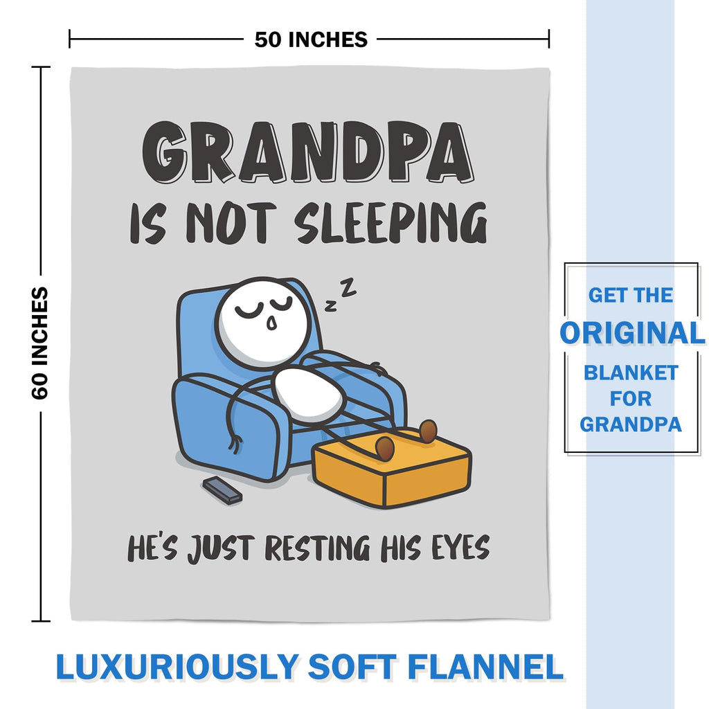 GoMelley Funny Fathers Day Grandpa Gifts, Grandpas Birthday Gift from Grandkids, Grandpa is Not Sleeping Blanket, Super Soft Throws Blanket for Napping, Promoted to Grandpas Gifts, 60" x 50"(Gray)
