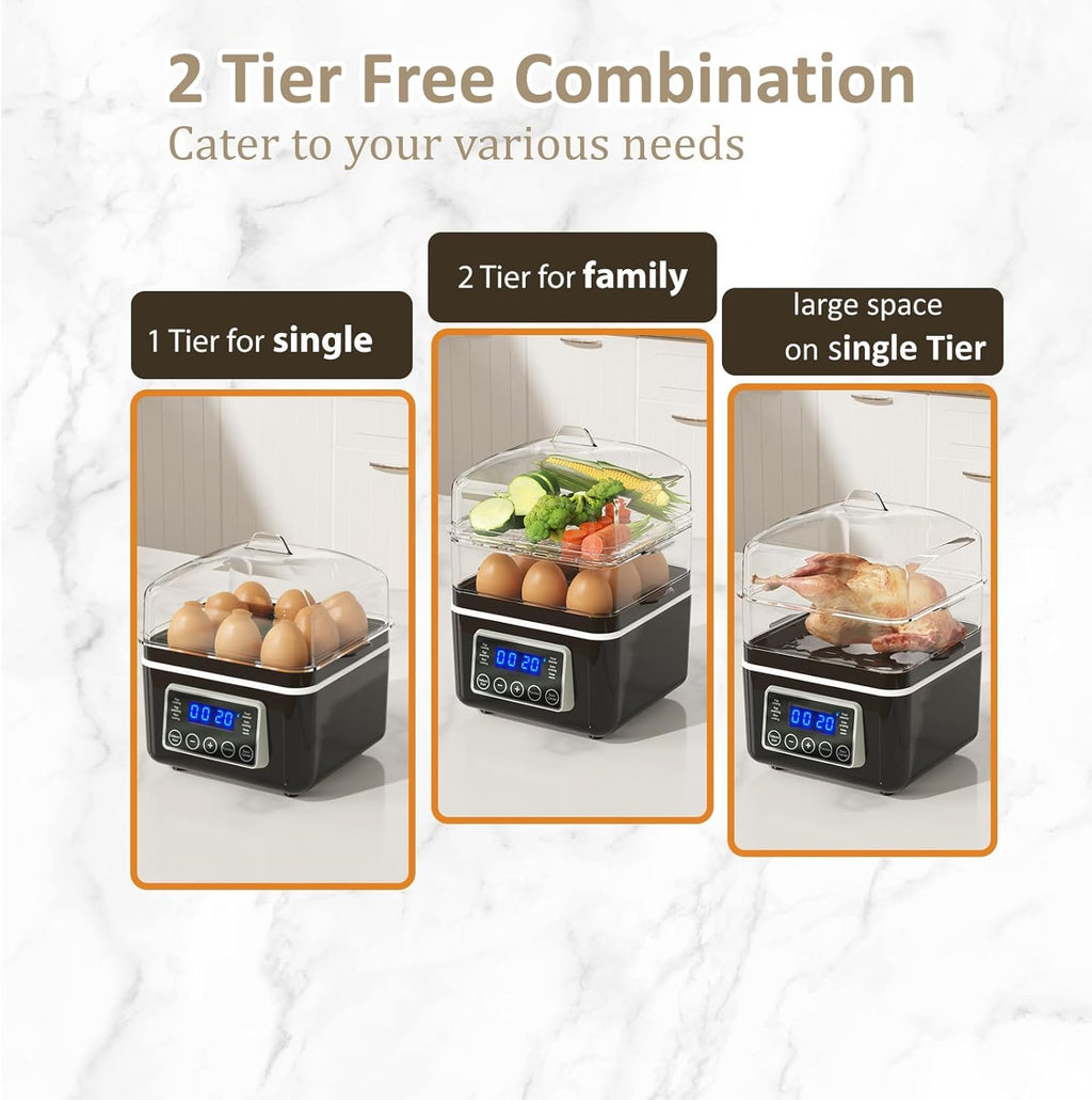 Skiennix 4 QT Electric Food Steamer - 2 Tiers, BPA-Free Stackable Baskets, Auto Shut-Off | Ideal for Veggies, Seafood, Rice