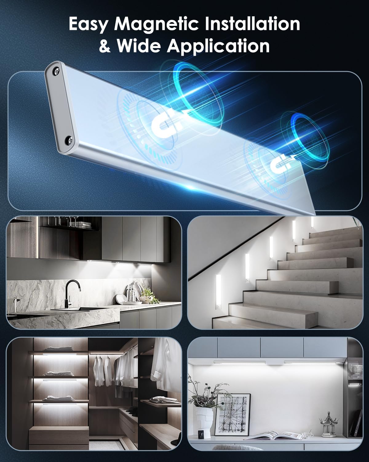 VerRon Under Cabinet Lighting - 5-Pack LED Motion Sensor Lights | Rechargeable 2200mAh, 10in for Kitchen & Hallway
