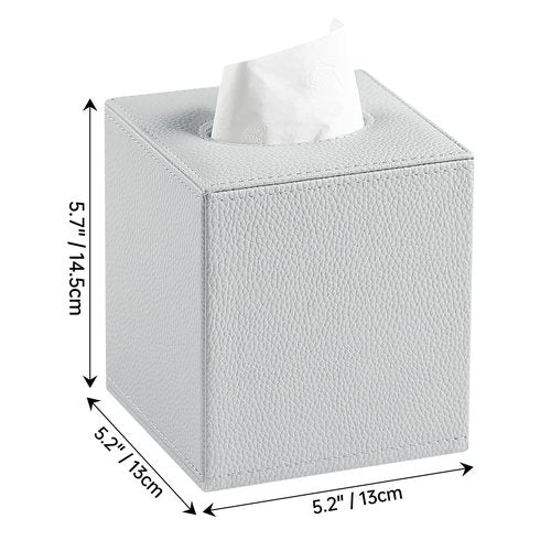 JLAMBOM PU Leather Tissue Box Cover Square Tissue Box Holder with Magnetic Closure, Decorative Tissue Holder for Bathroom Bedroom Office (Grey)