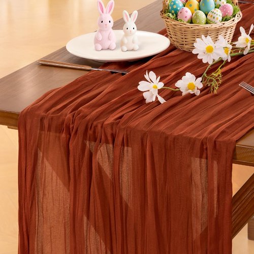 **Socomi Cheesecloth Table Runner - Boho Rustic Terracotta Design | 120 Inch for Weddings & Events**